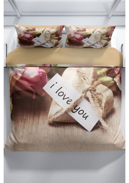 Love You 3D Pamuk Saten Çift Kişilik Nevresim Takımı modelleri