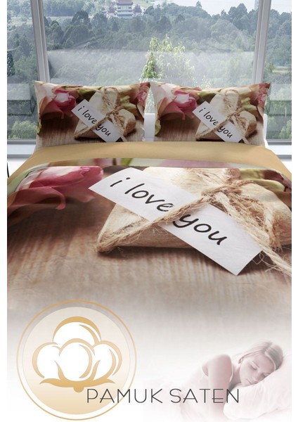 Love You 3D Pamuk Saten Çift Kişilik Nevresim Takımı fırsatları