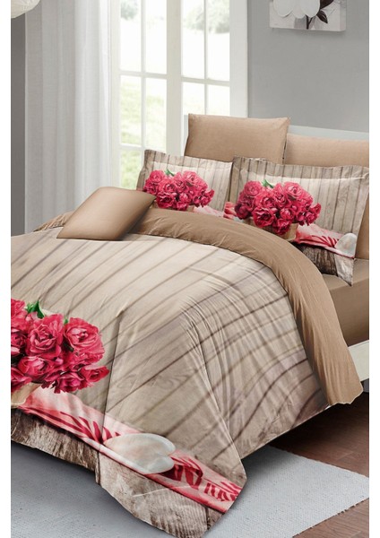Çift Kişilik Sık Dokuma Pamuk Saten 3D Özel Tasarım Pink Flowers Nevresim Takımı