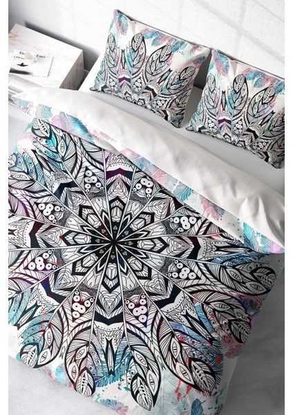 Çift Kişilik Sık Dokuma Pamuk Saten 3D Özel Tasarım Ethnic Mandala 2 Nevresim Takımı
