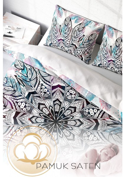 Çift Kişilik Sık Dokuma Pamuk Saten 3D Özel Tasarım Ethnic Mandala 2 Nevresim Takımı fırsatları