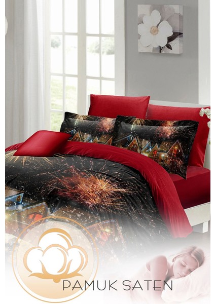 Yılbaşı (Lastikli Çarşaflı) Çift Kişilik Pamuk Saten Nights Houses Nevresim Takımı indirimleri