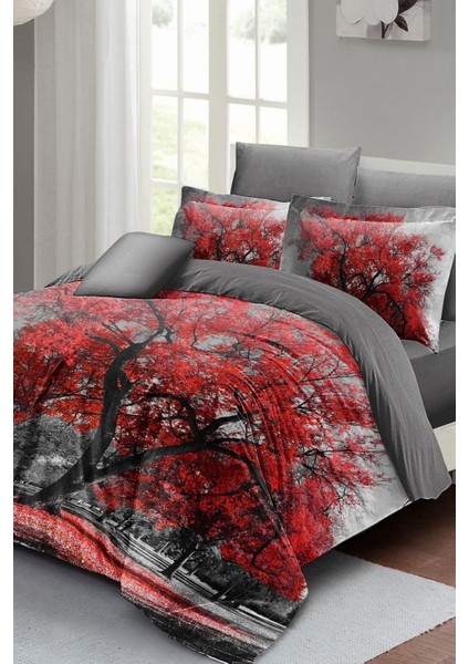 Çift Kişilik Lastikli Çarşaflı Pamuk Saten Red Tree Nevresim Takımı fiyatları