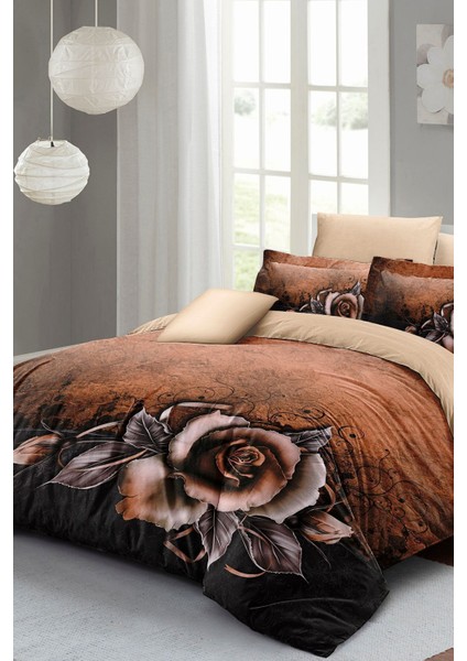 Doğal Pamuk Çift Kişilik 3D Digital Copper Rose Nevresim Takımı fiyatları
