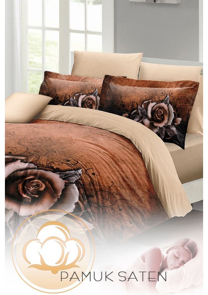 Doğal Pamuk Çift Kişilik 3D Digital Copper Rose Nevresim Takımı fırsatları