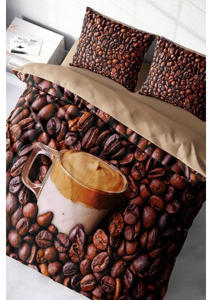Çift Kişilik Sık Dokuma Pamuk Saten 3D Özel Tasarım Night Coffee Nevresim Takımı