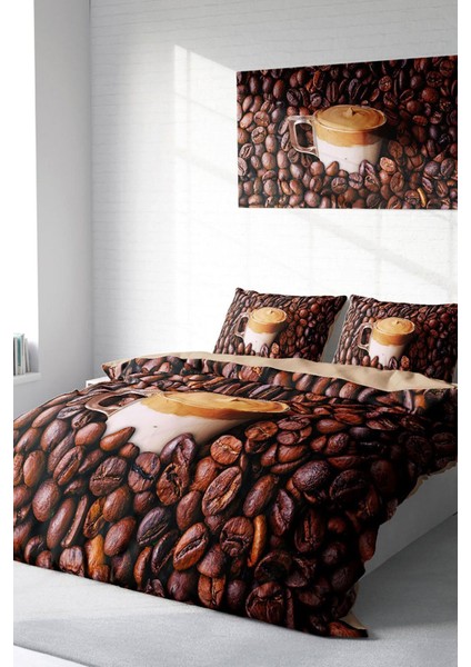 Çift Kişilik Sık Dokuma Pamuk Saten 3D Özel Tasarım Night Coffee Nevresim Takımı
