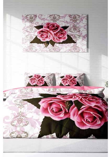 Çift Kişilik Nevresim Seti Sık Dokuma Pamuk Saten 3D Özel Tasarım ROSE-1008 Naturel (Çarşafsızdır) Nevresim Takımı modelleri