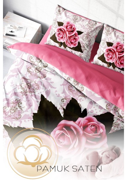 Çift Kişilik Nevresim Seti Sık Dokuma Pamuk Saten 3D Özel Tasarım ROSE-1008 Naturel (Çarşafsızdır) Nevresim Takımı fırsatları