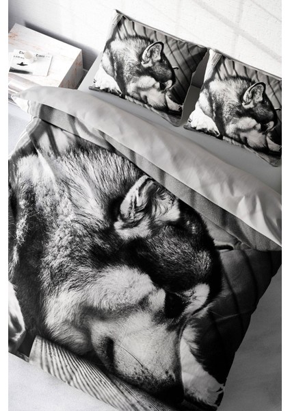 Çift Kişilik Sık Dokuma Pamuk Saten 3D Özel Tasarım Wolfie Nevresim Takımı