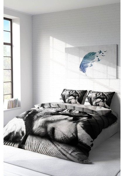 Çift Kişilik Sık Dokuma Pamuk Saten 3D Özel Tasarım Wolfie Nevresim Takımı fiyatları