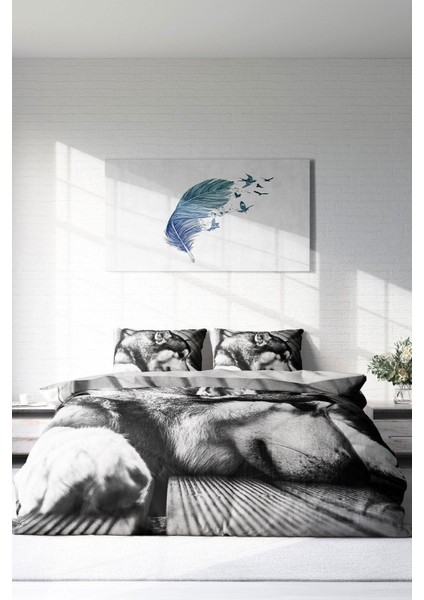 Çift Kişilik Sık Dokuma Pamuk Saten 3D Özel Tasarım Wolfie Nevresim Takımı modelleri