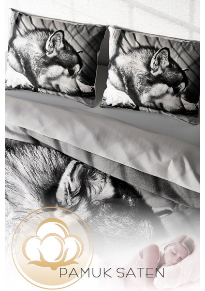 Çift Kişilik Sık Dokuma Pamuk Saten 3D Özel Tasarım Wolfie Nevresim Takımı fırsatları