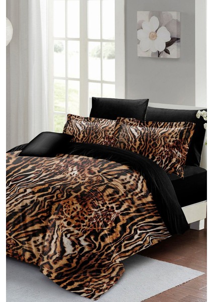 Çift Kişilik Sık Dokuma Pamuk Saten 3D Özel Tasarım Brown Zebra Nevresim Takımı