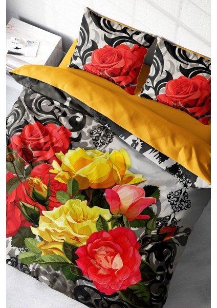 Çift Kişilik Sık Dokuma Pamuk Saten 3D Özel Tasarım ROSE1006 Nevresim Takımı
