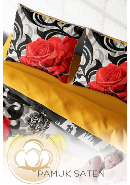 Çift Kişilik Sık Dokuma Pamuk Saten 3D Özel Tasarım ROSE1006 Nevresim Takımı fırsatları
