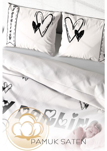 Çift Kişilik Sık Dokuma Pamuk Saten 3D Özel Tasarım Darling Nevresim Takımı fırsatları