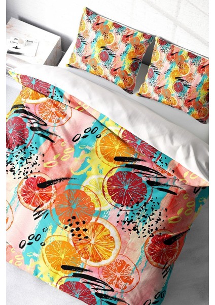 Çift Kişilik Sık Dokuma Pamuk Saten 3D Özel Tasarım Exotic Fruits Nevresim Takımı