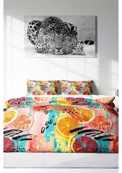 Çift Kişilik Sık Dokuma Pamuk Saten 3D Özel Tasarım Exotic Fruits Nevresim Takımı modelleri