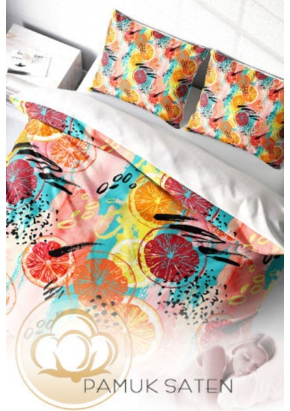 Çift Kişilik Sık Dokuma Pamuk Saten 3D Özel Tasarım Exotic Fruits Nevresim Takımı fırsatları