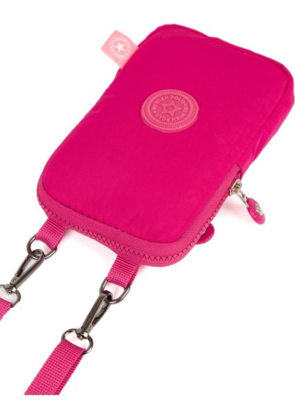Pembe Krınkıl Kumaş Telefon Bölmeli Mini Omuz Çantası