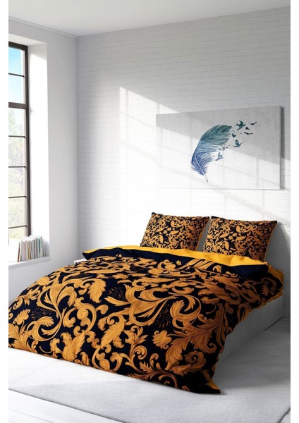 Doğal Pamuk Çift Kişilik 3D Digital Gold Floral Nevresim Takımı fiyatları