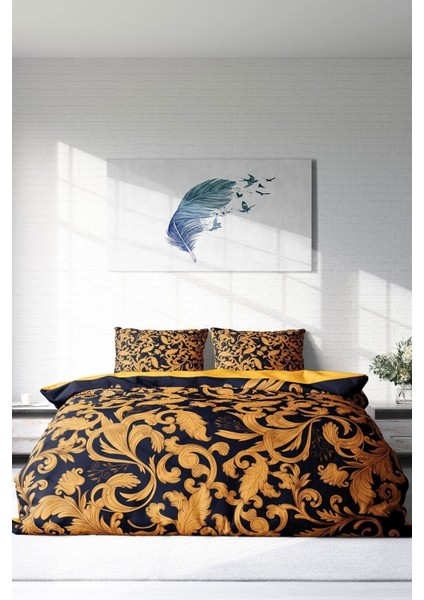 Doğal Pamuk Çift Kişilik 3D Digital Gold Floral Nevresim Takımı modelleri