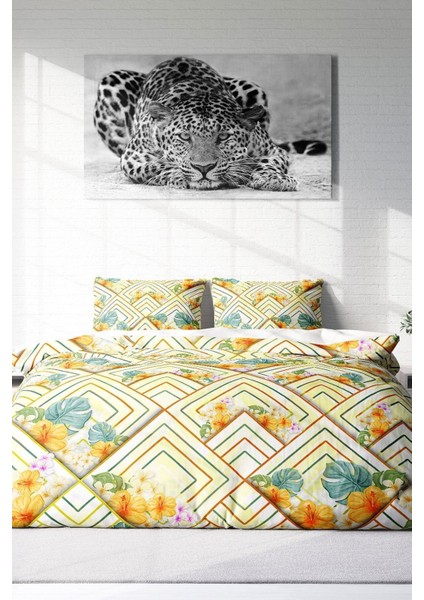 Doğal Pamuk Çift Kişilik 3D Digital Flower Squares Nevresim Takımı modelleri