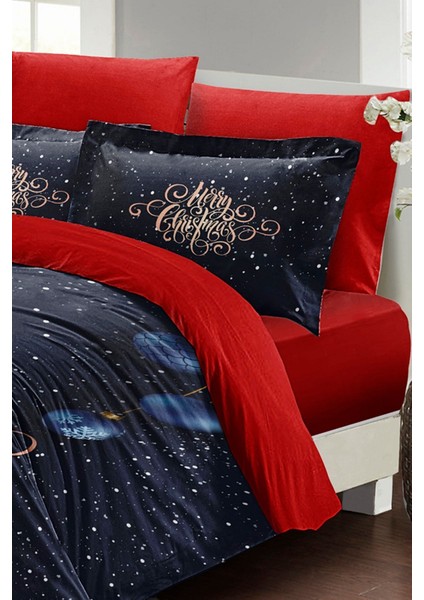 Yılbaşı Süsü Blue & Red Noel Pamuk Saten 3D Çift Kişilik Nevresim Takımı fiyatları