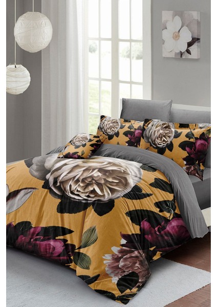 Çift Kişilik Sık Dokuma Pamuk Saten 3D Özel Tasarım Hürrem Çiçekleri Nevresim Takımı