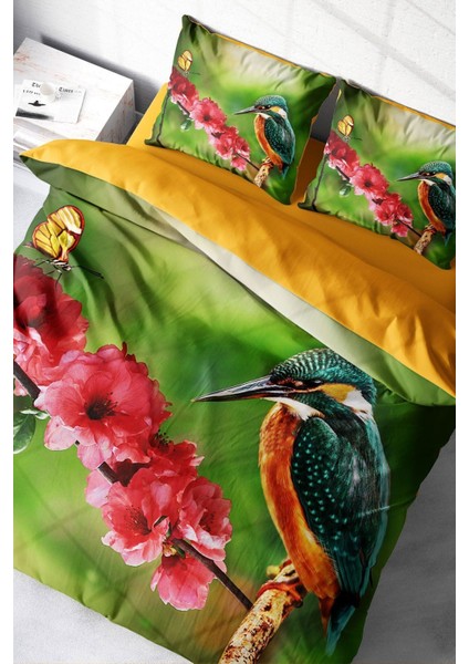 Çift Kişilik Sık Dokuma Pamuk Saten 3D Özel Tasarım Bahar Günü Nevresim Takımı