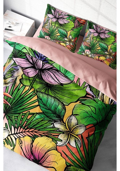 Doğal Pamuk Çift Kişilik 3D Digital Renkli Orman Nevresim Takımı