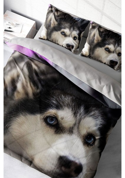 Doğal Pamuk Çift Kişilik 3D Digital Husky Nevresim Takımı