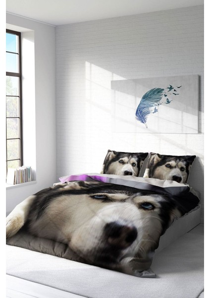 Doğal Pamuk Çift Kişilik 3D Digital Husky Nevresim Takımı fiyatları