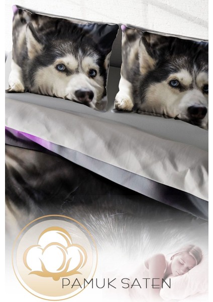 Doğal Pamuk Çift Kişilik 3D Digital Husky Nevresim Takımı fırsatları