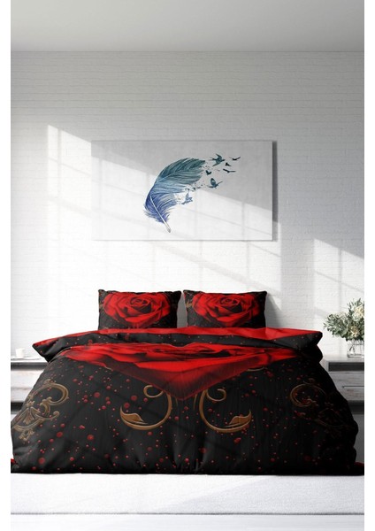 Doğal Pamuk Çift Kişilik 3D Digital Red Black Heart Nevresim Takımı modelleri