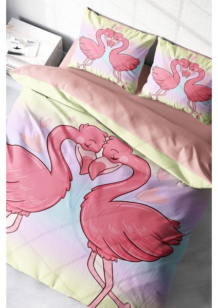 Doğal Pamuk Çift Kişilik 3D Digital Aşık Kuşlar Nevresim Takımı