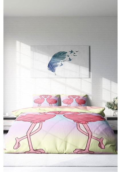 Doğal Pamuk Çift Kişilik 3D Digital Aşık Kuşlar Nevresim Takımı modelleri