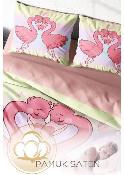 Doğal Pamuk Çift Kişilik 3D Digital Aşık Kuşlar Nevresim Takımı fırsatları