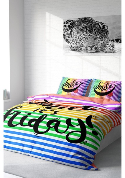 Doğal Pamuk Çift Kişilik 3D Digital Friday Smile Nevresim Takımı fiyatları