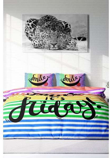 Doğal Pamuk Çift Kişilik 3D Digital Friday Smile Nevresim Takımı modelleri