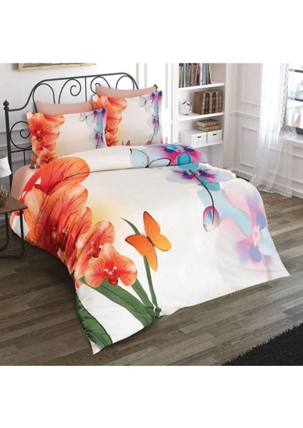 Doğal Pamuk Çift Kişilik 3D Digitalorchid 2 Nevresim Takımı
