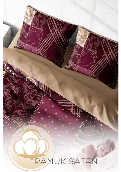 Çift Kişilik Lastikli Çarşaflı Pamuk Saten Patchwork Nevresim Takımı fırsatları