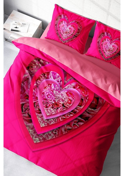 Kıng Sıze Pink Valentine 3D Çift Kişilik Nevresim Takımı