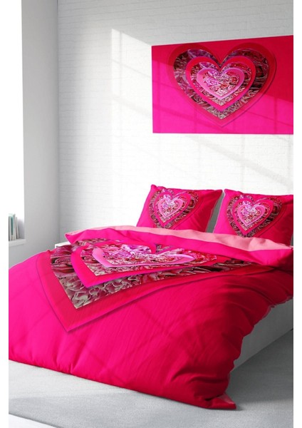 Kıng Sıze Pink Valentine 3D Çift Kişilik Nevresim Takımı