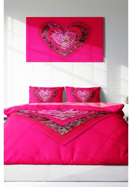 Kıng Sıze Pink Valentine 3D Çift Kişilik Nevresim Takımı