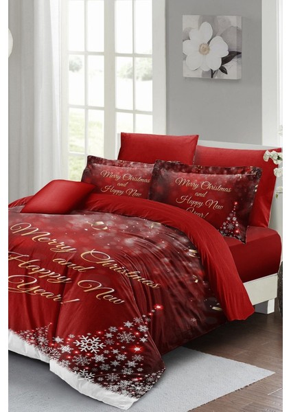 Yılbaşı (Lastikli Çarşaflı) Çift Kişilik Pamuk Saten New Noel Nevresim Takımı