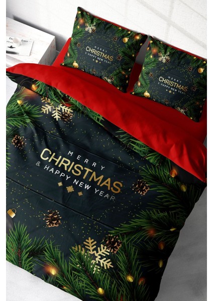 Yılbaşı Süsü Merry Christmas Çift Kişilik 3D Pamuk Nevresim Takımı fiyatları
