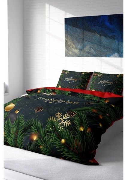 Yılbaşı Süsü Merry Christmas Çift Kişilik 3D Pamuk Nevresim Takımı modelleri