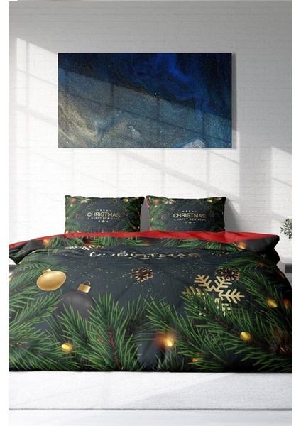 Yılbaşı Süsü Merry Christmas Çift Kişilik 3D Pamuk Nevresim Takımı fırsatları